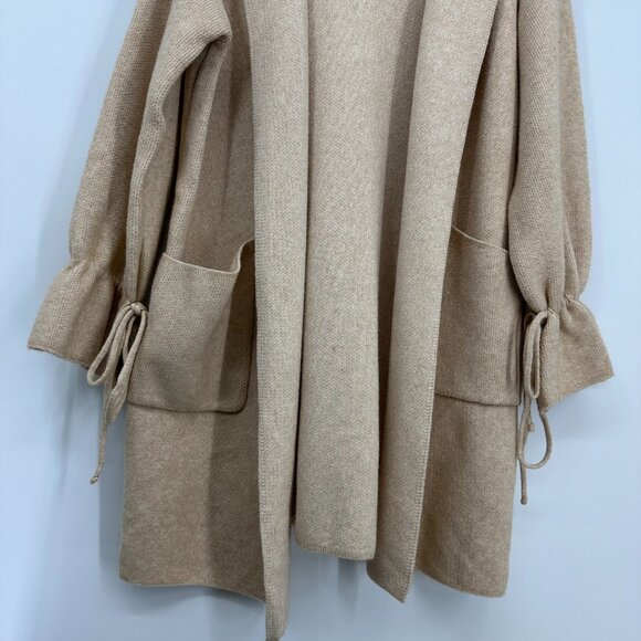 Maxsport Long Open Front Cardigan Sweater M Cinched Bell Sleeves Tan - Picture 4 of 9